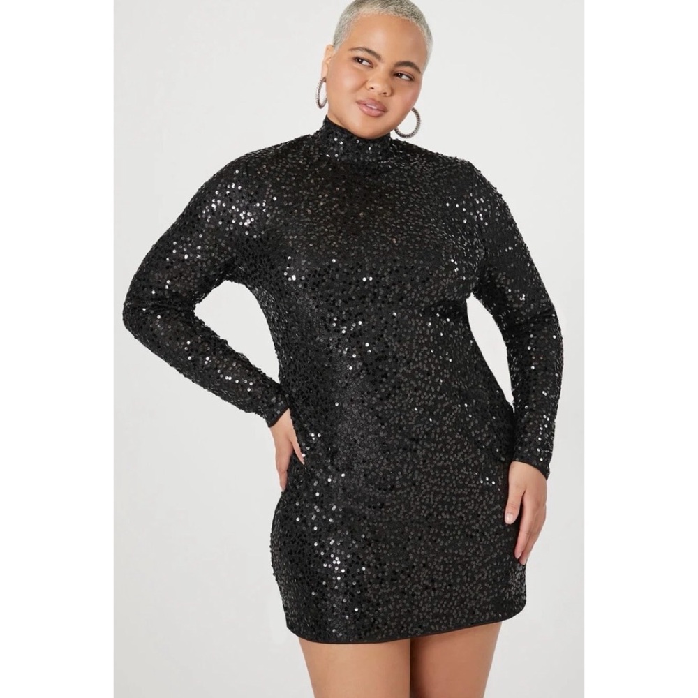 NWT Black Sequin Mock-Neck Mini Dress Forever 21 Size Medium 🖤